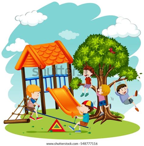 Many Children Playing Playground Illustration Stock Vector Royalty