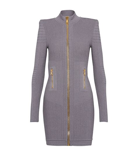 Womens Balmain Grey Ribbed Zip Up Mini Dress Harrods Uk