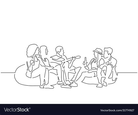 Group Friends Having Fun Line Drawing Royalty Free Vector