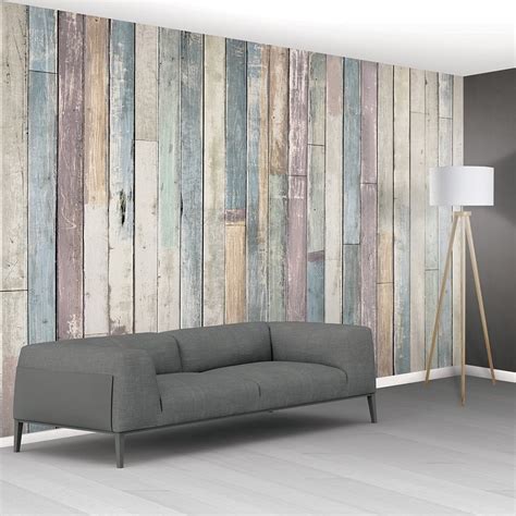 1wall Shabby Chic Pastel Coloured Rustic Wood Planks Mural