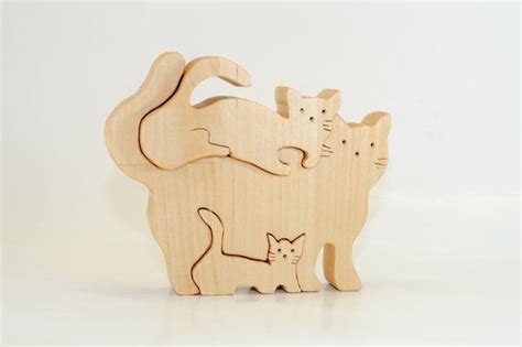 Wooden Puzzle Cat With Two Kittens Wooden Handmade Toys Etsy In 2021