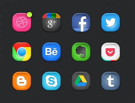 Free Rounded Social Media Buttons Psd Titanui