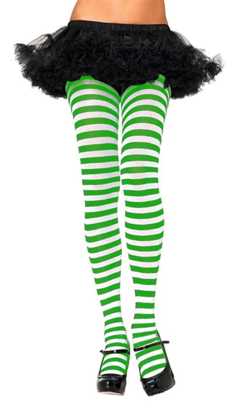St Patricks Day Shamrock Light Green And White Thigh High Stockings Irish Striped Socks