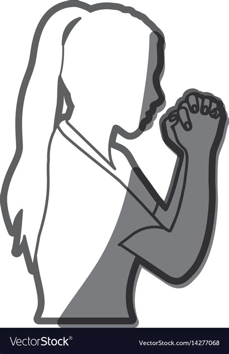 Grayscale Silhouette Of Half Body Woman Praying Vector Image