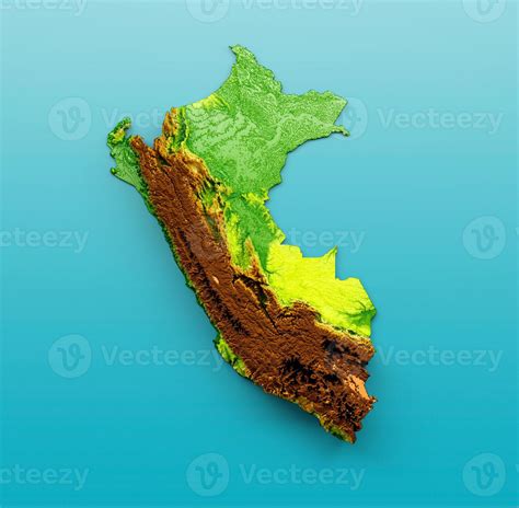 Peru Map Shaded Relief Color Height Map On The Sea Blue Background 3d