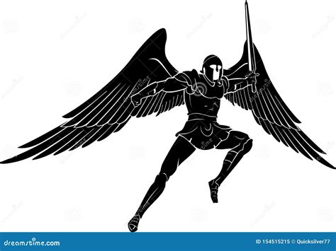 Medieval Warrior Angel Silhouette Stock Vector Illustration Of