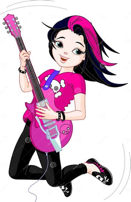Rock Star Girl Playing Guitar Stock Vector Illustration Of Cutout