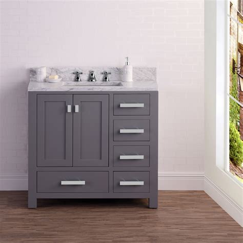 36 Cashmere Grey Single Sink Bathroom Vanity With Carrara White Marble Top