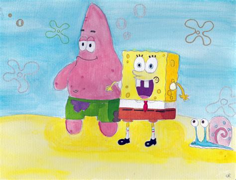 Spongebob Squarepants With Patrick And Gary By Rookiewatercolour17 On