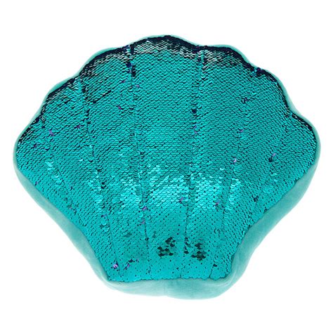 Reversible Sequin Mermaid Shell Pillow Turquoise Claires
