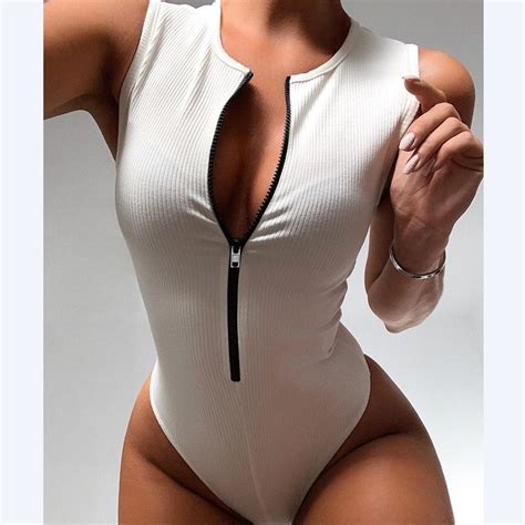 Zipper Bodysuit Sexy Bodysuit Women S Fashion Bodycon Body Basic Top Sleeveless Summer Bodysuit
