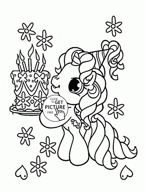 These unicorn coloring pages are perfect to put out for children who are waiting for everyone to arrive printable unicorn birthday party. Little Pony and Birthday Cake coloring page for kids ...