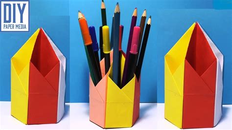 How To Make Pen Holder With Paper Diy Origami Pen Stand Paper