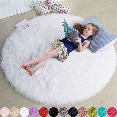 Seasonwood White Round Area Rug 4ft For Bedroom Fluffy Circle Rugs For
