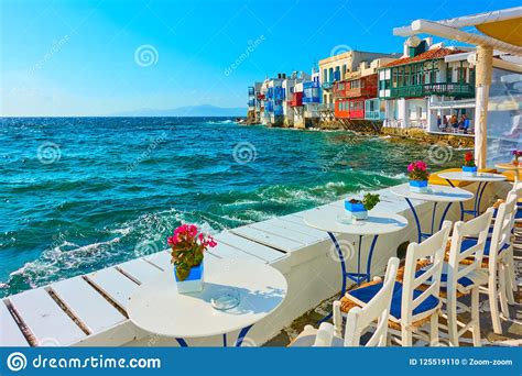 Small Cafe By The Sea In Mykonos Stock Photo Image Of Miconos