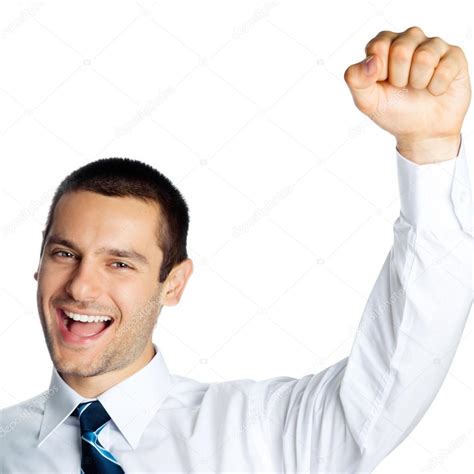 Happy Gesturing Smiling Business Man Isolated — Stock Photo © G