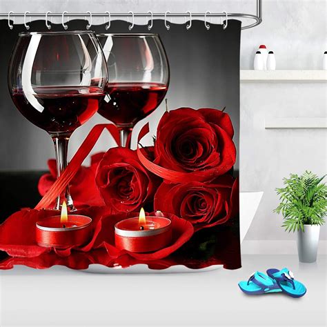 Ecotob Valentines Day Shower Curtain For Bathroom Romantic Lover Red Rose Flowers