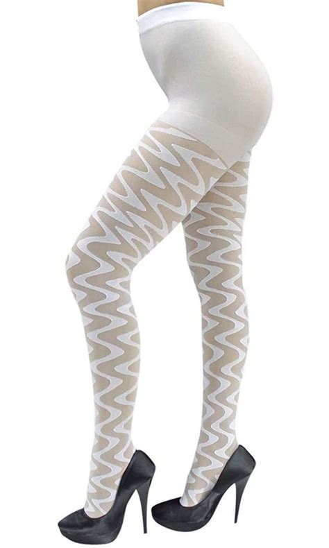 White Sheer Wave Pattern Hosiery Tights Patterned Tights Patterned