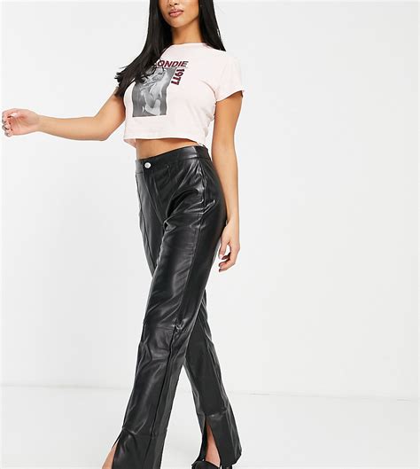 Missguided Petite Slit Front Faux Leather Pants In Black Modesens