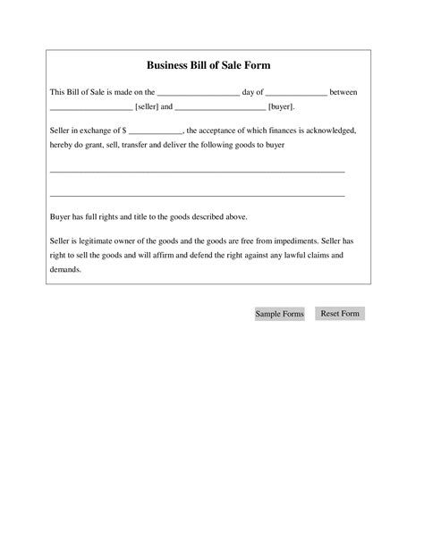 Printable Simple Bill Of Sale Form