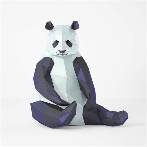 Big Panda Model Paper Craft Pdf Template Origami Low Poly Sculpture