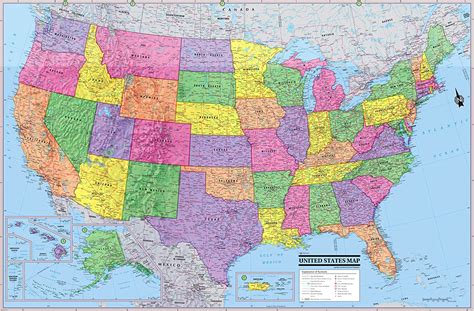 United States 3d Wall Map Poster 36x24 Rolled Laminated 2019 Cool