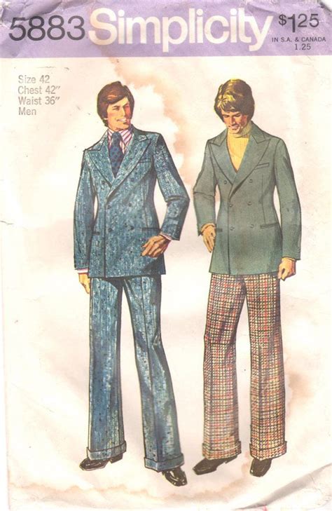 Simplicity 5883 1970s Mens Mod Double Breasted Lined Jacket And Cuffed