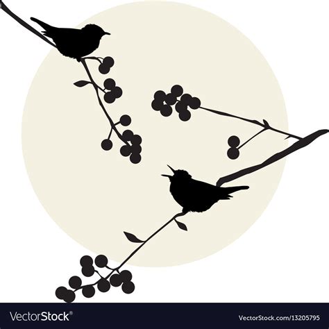 Birds On Branch Royalty Free Vector Image Vectorstock