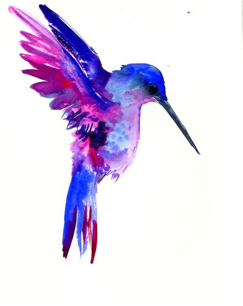 Flying Hummingbird 12 X 9 In Original Watercolor Painting Flying