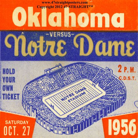1956 Oklahoma vs. Notre Dame football ticket drink ... Buy oklahoma sooners football tickets at vivid seats.