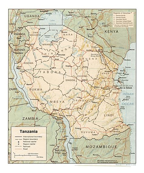 Detailed Political And Administrative Map Of Tanzania With Relief