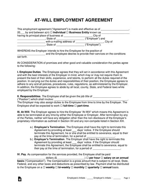 Part Time Employment Agreement Template Hq Printable Documents
