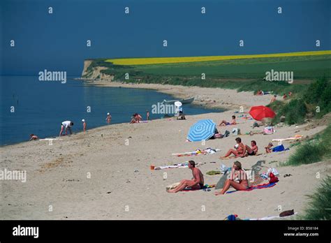 Families Relaxing On The Beach Near St Rise Aero Island Denmark
