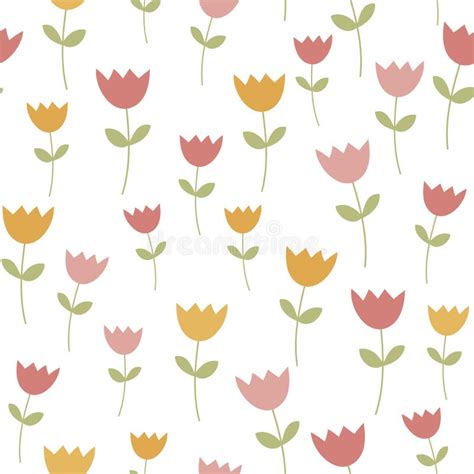 Seamless Spring Flowers Pattern Floral Texture On White Background