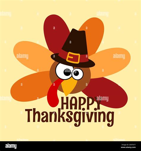 Happy Thanksgiving Day Funny Cartoon Character Turkey Bird In Pilgrim