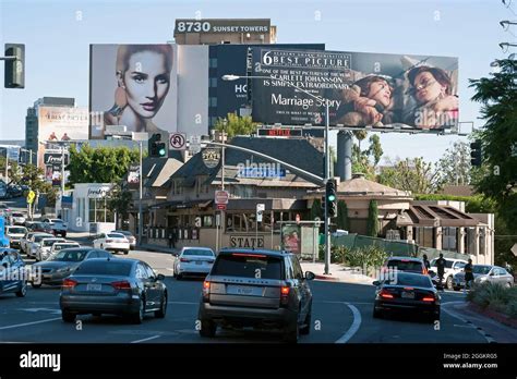 View Of The Sunset Strip With Cars And Billboards In West Hollywood Ca