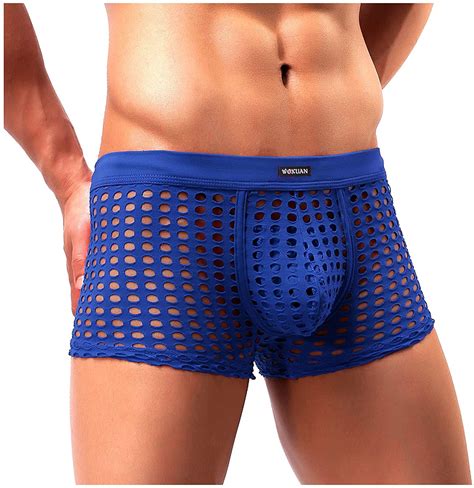 Mizok Mens Breathable Mesh Underwear Sexy Boxer Briefs Trunks Royal Blue Xxl 2pc