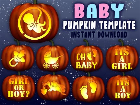 Baby Announcement Pumpkin Carving Stencils Gender Reveal Halloween Jack