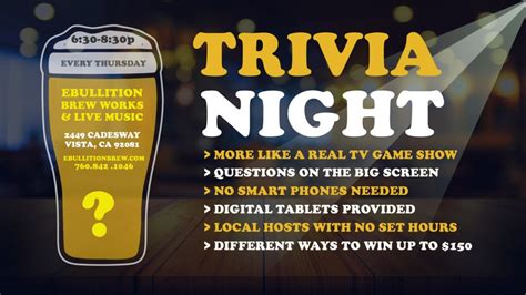 Craft Beer Trivia Night As Seen On Tv At Ebullition Brew Works Ebullition Brew Works Llc