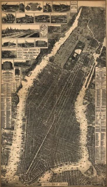 Vintage Nyc Map City Of New York 1897 Art Print 38x21 Ny Poster 32