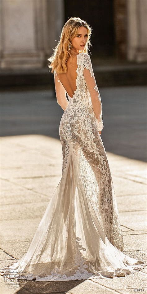Berta Spring 2020 Bridal Illusion Long Flare Sleeves Deep V Neck Fully Embellished Lace She