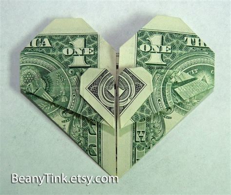 Origami Heart Made Out Of A One Dollar Bill Money Origami Heart Easy