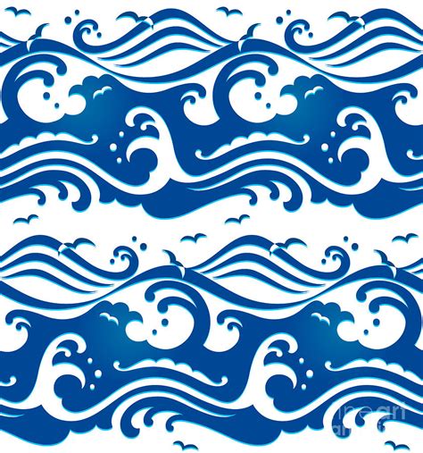 Seamless Stormy Ocean Waves Pattern Digital Art By Sahua D Pixels