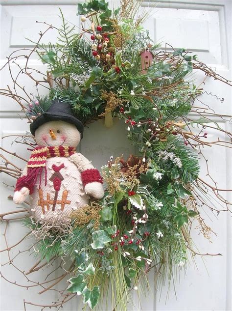 Snowmanwreath ~ Country Christmaswinter Primitive Snowman Door