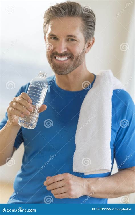 Mature Man Drinking Water After Exercising Stock Photo Image Of Front