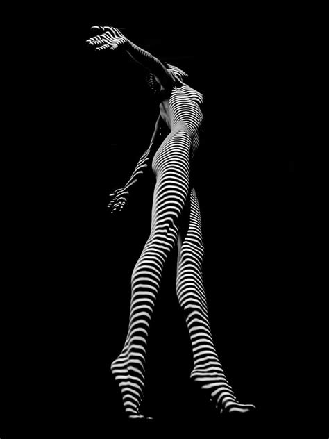 Dja Black And White Zebra Striped Woman Unique Perspective Fine Art Photograph By Chris