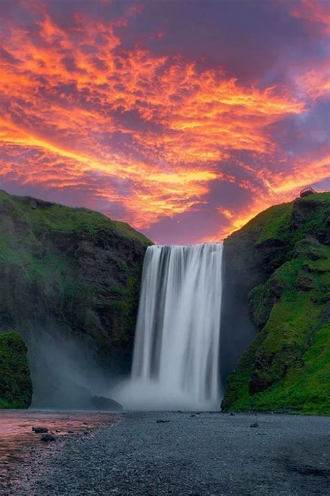 Incredible Waterfall At Sunset Beautifulnature