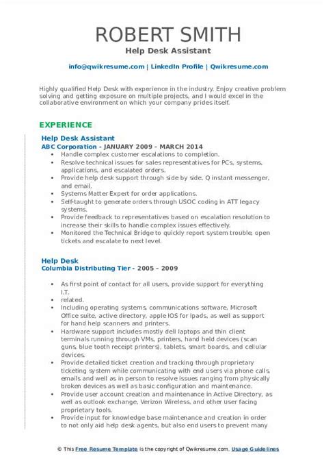 Let me show you a few examples Help Desk Resume Samples | QwikResume