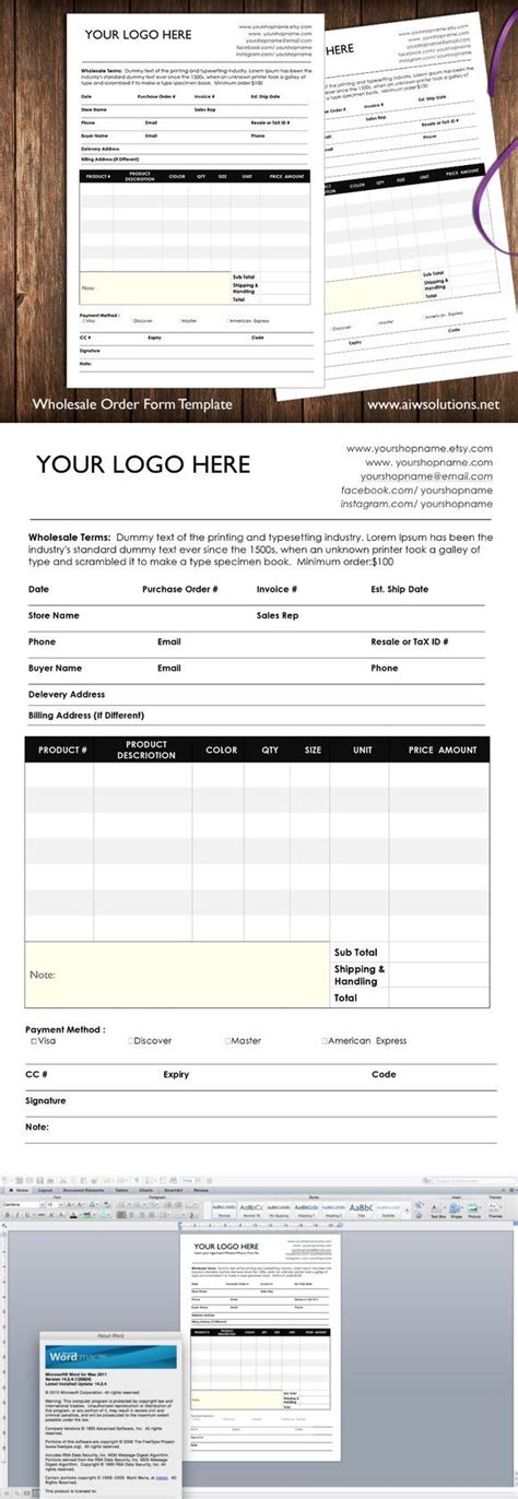 Wholesale Order Form Stationery Templates Order Form Template Word