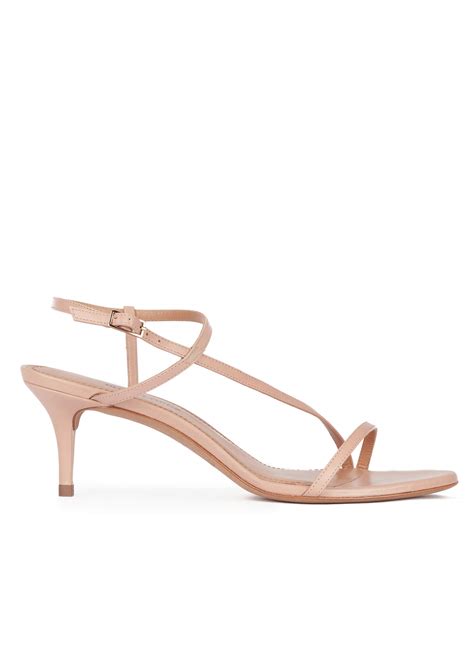 strappy mid stiletto heel sandals in nude leather pura lopez